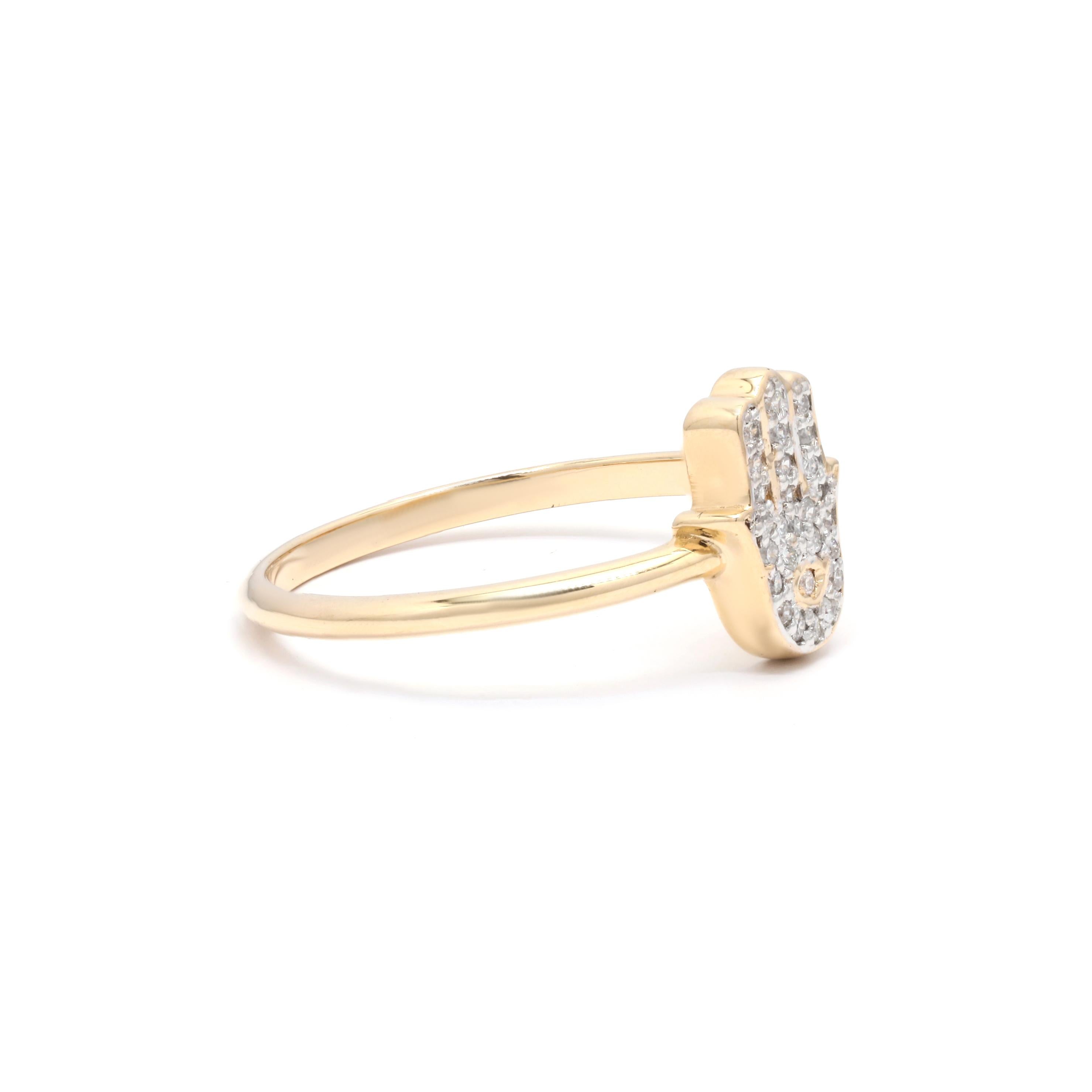 For Sale:  Dainty Hamsa Hand Diamond Ring in 14K Solid Yellow Gold 3