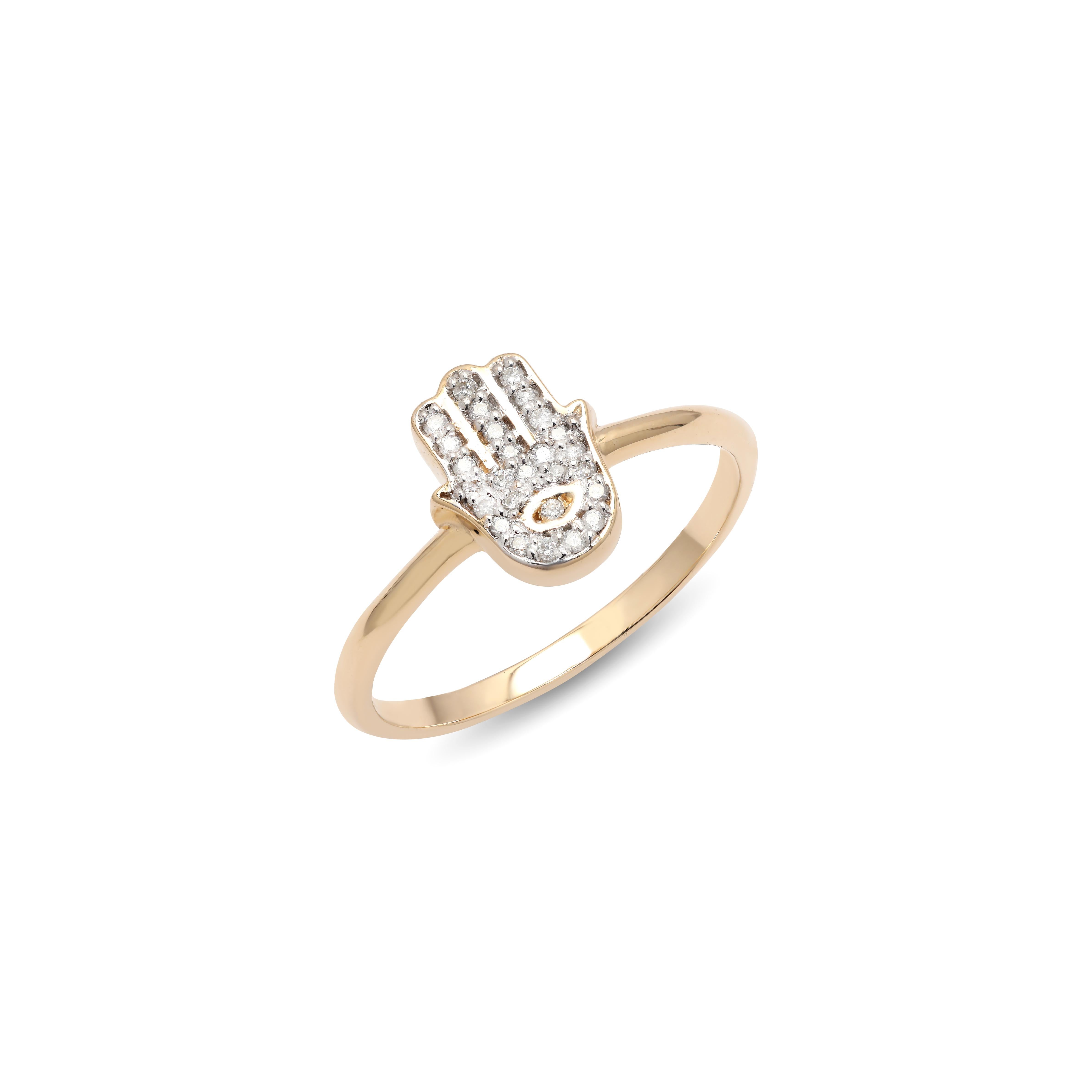 For Sale:  Dainty Hamsa Hand Diamond Ring in 14K Solid Yellow Gold 5