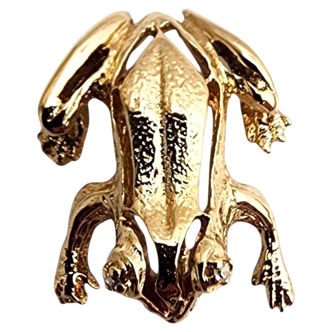 Colgante de oro amarillo de 14 quilates con forma de rana y ojos de diamante #22765