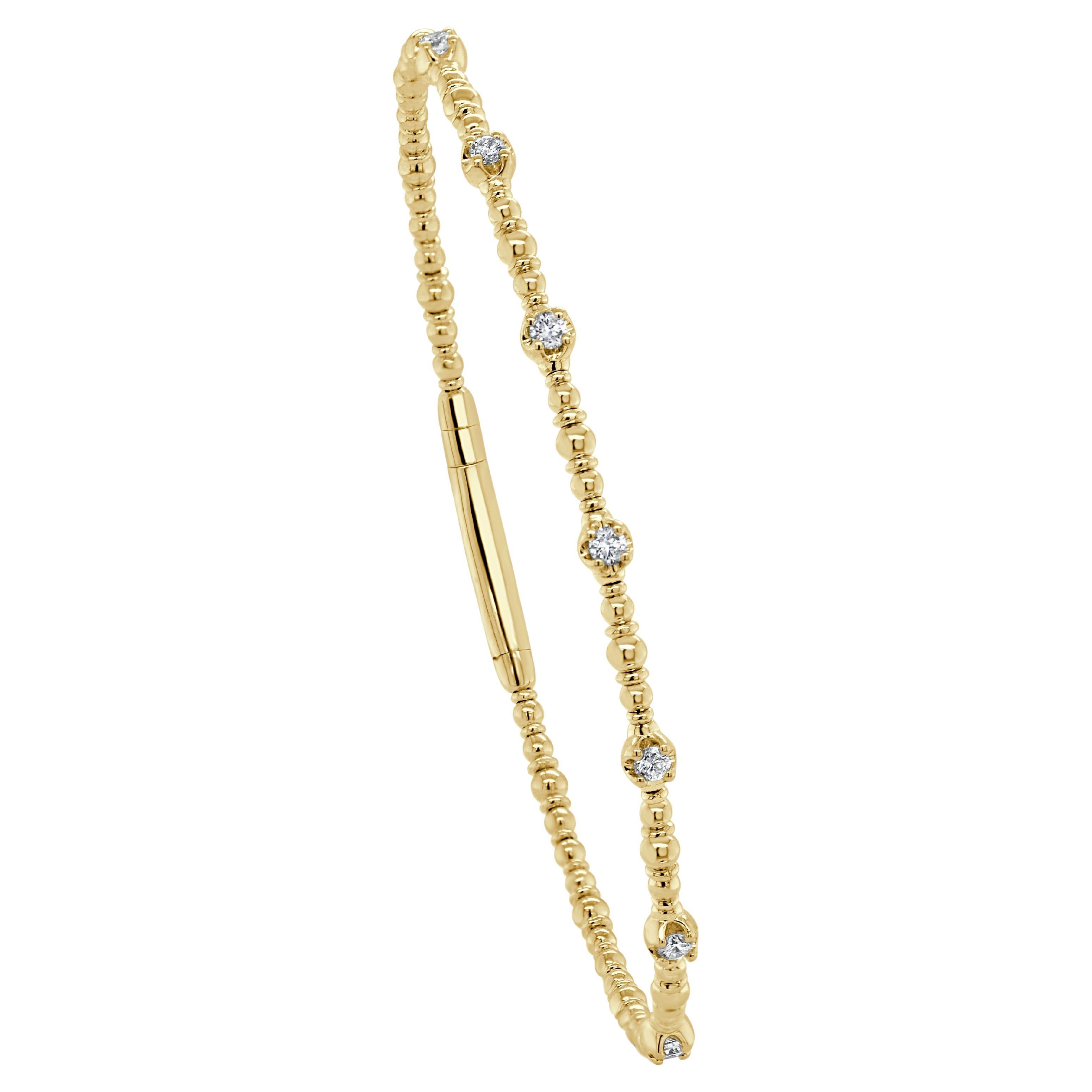 Bracelet empilable flexible en or jaune 14K avec diamants 1/4 CTTW en vente