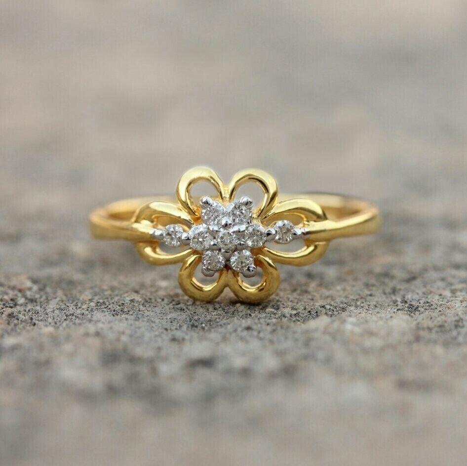 Art Deco 14K Yellow Gold Diamond Floral Statement Ring Handmade Wedding Fine Jewelry For Sale