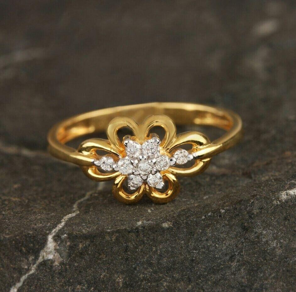 Women's or Men's 14K Yellow Gold Diamond Floral Statement Ring Handmade Wedding Fine Jewelry For Sale
