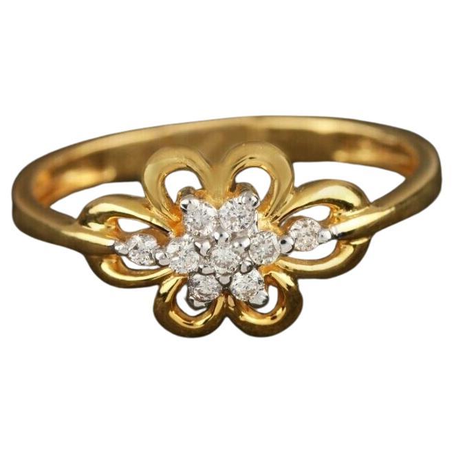 14K Yellow Gold Diamond Floral Statement Ring Handmade Wedding Fine Jewelry