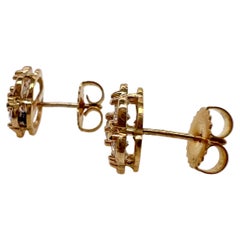 14k Yellow gold Diamond Floral Style Stud Earrings