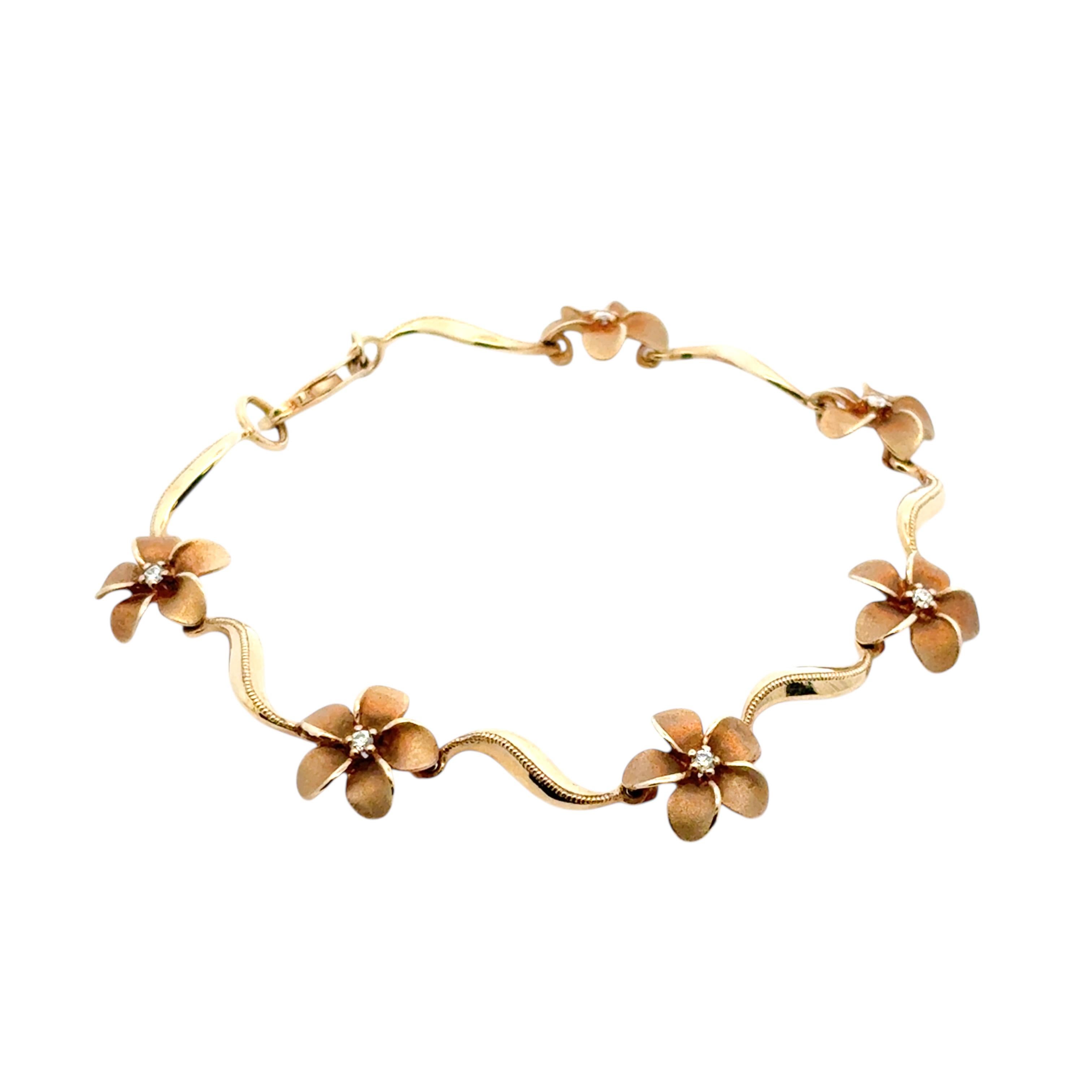 14k Yellow Gold Diamond Flower Bracelet For Sale 4