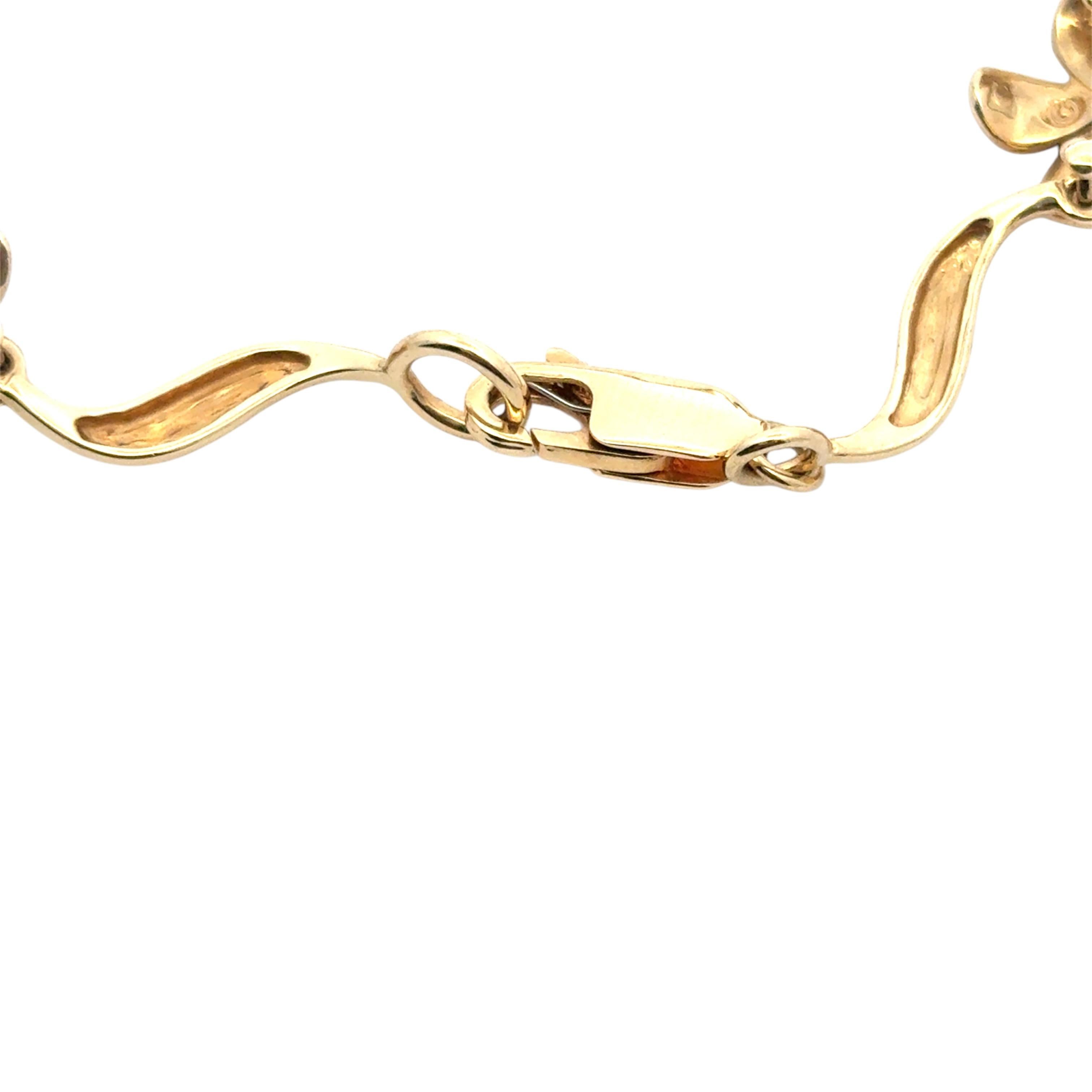 Women's 14k Yellow Gold Diamond Flower Bracelet For Sale