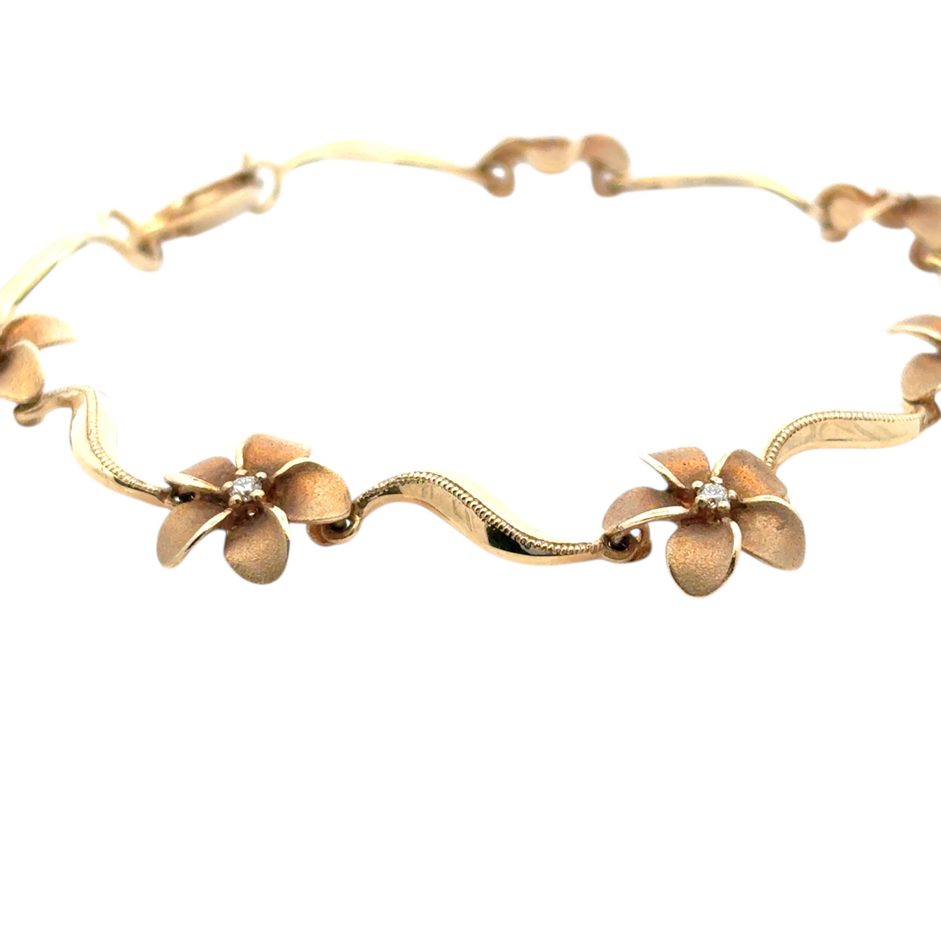 14k Yellow Gold Diamond Flower Bracelet For Sale 2