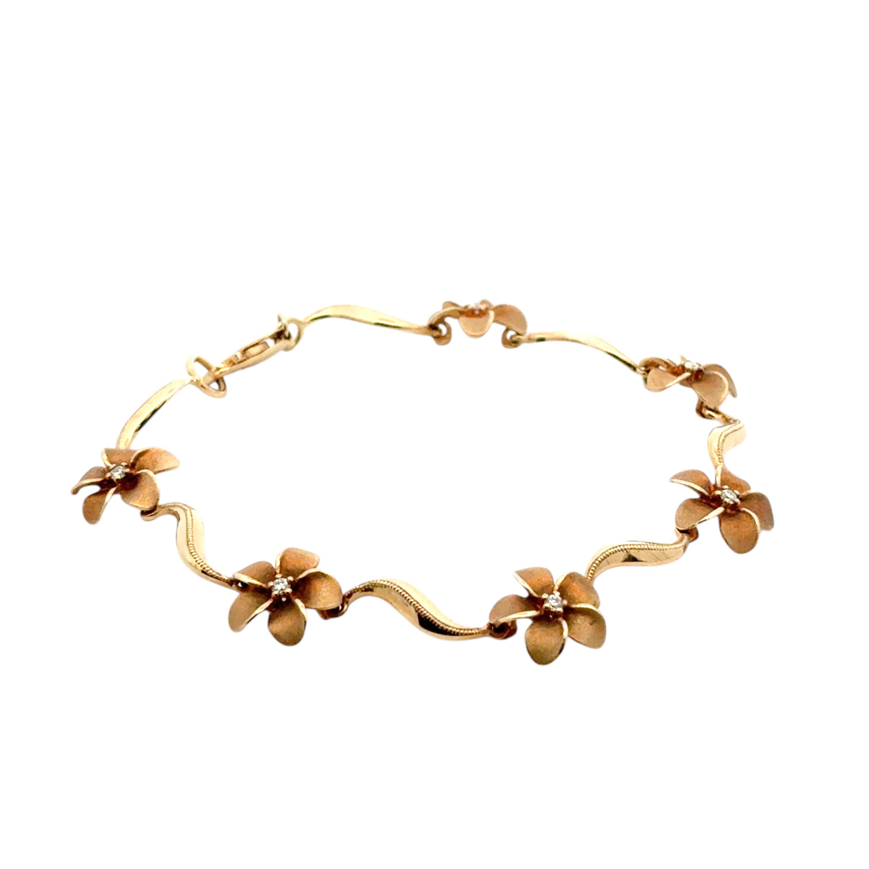 14k Yellow Gold Diamond Flower Bracelet For Sale 3