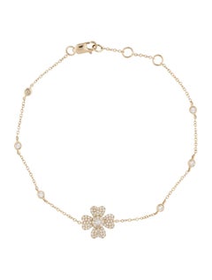 14K Yellow Gold Diamond Flower Chain Bracelet