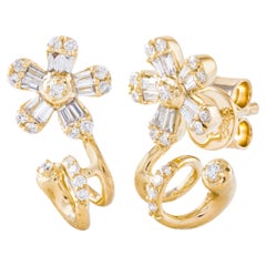 14K Yellow Gold Diamond Flower Earrings with Posts and Pushbacks
