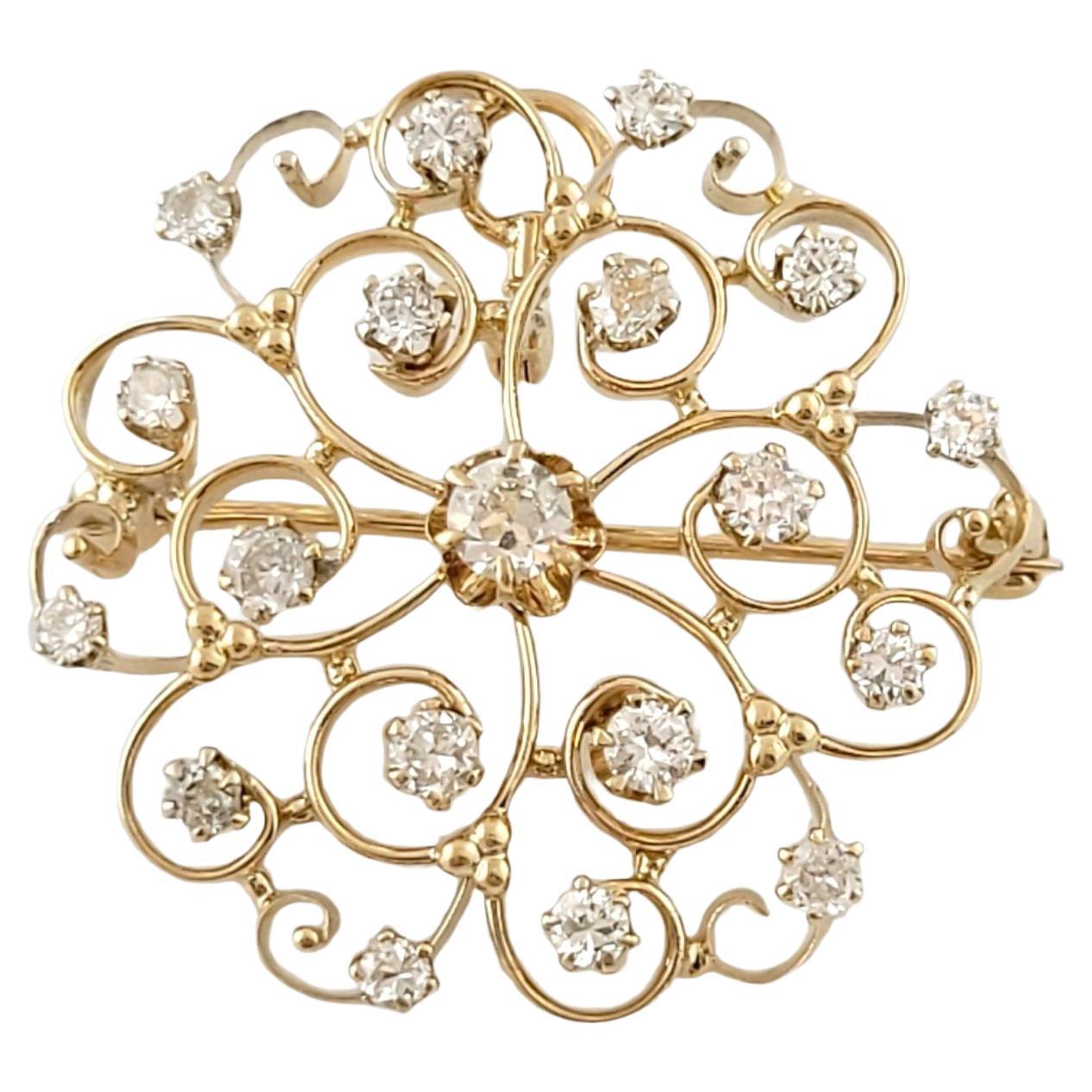 Broche/pendentif à fleurs en or jaune 14 carats et diamants