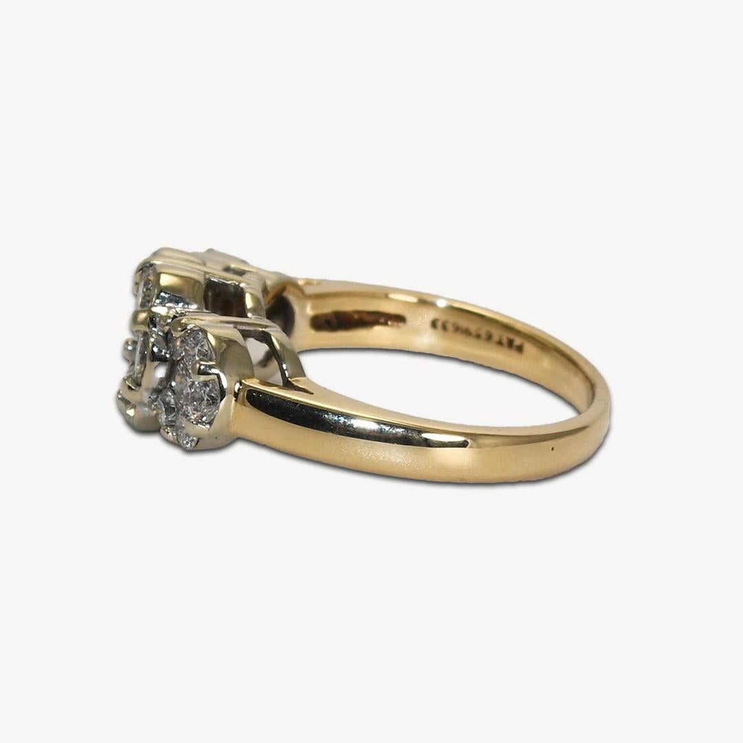 Women's or Men's 14K Yellow Gold Diamond Flower Ring 1.00ct For Sale