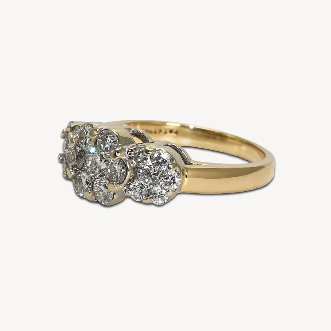 14K Yellow Gold Diamond Flower Ring 1.00ct For Sale 1