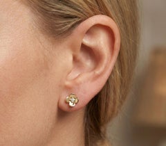 14K Yellow Gold Diamond Flower Stud Earrings
