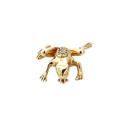 14K Yellow Gold Diamond Frog Brooch Pin