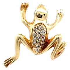 14K Yellow Gold Diamond Frog Brooch Pin