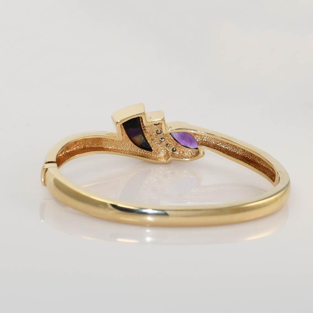 Women's or Men's 14k Yellow Gold Diamond & Gemstone Bangle Bracelet, .30tdw, 29.2g For Sale
