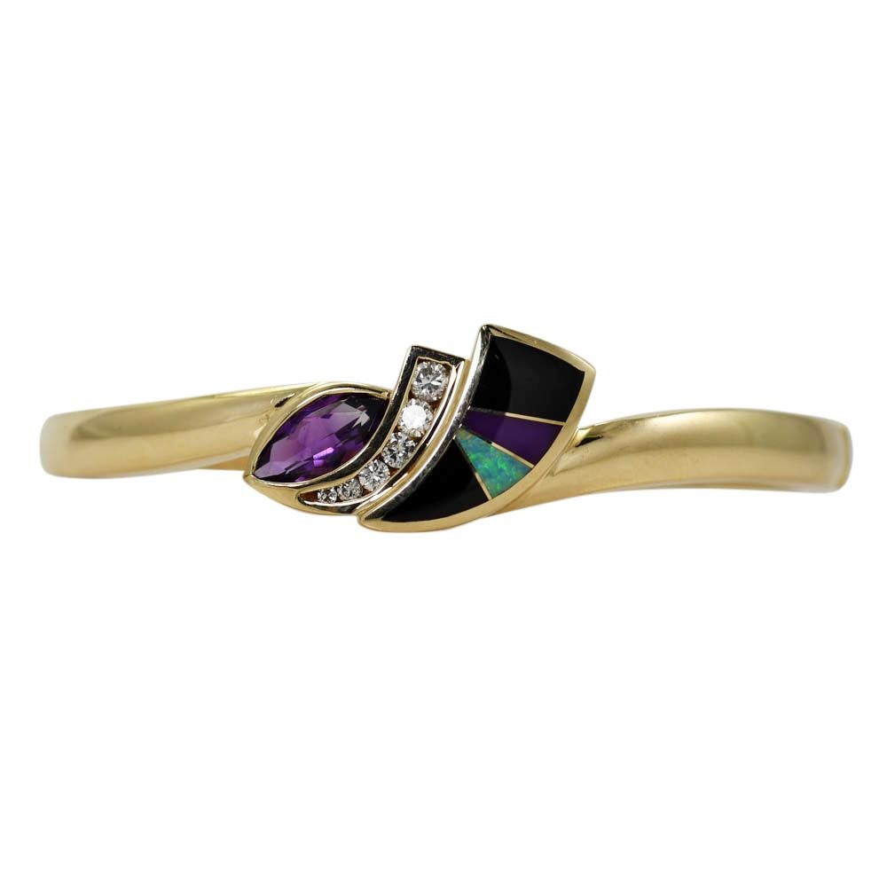 14k Yellow Gold Diamond & Gemstone Bangle Bracelet, .30tdw, 29.2g