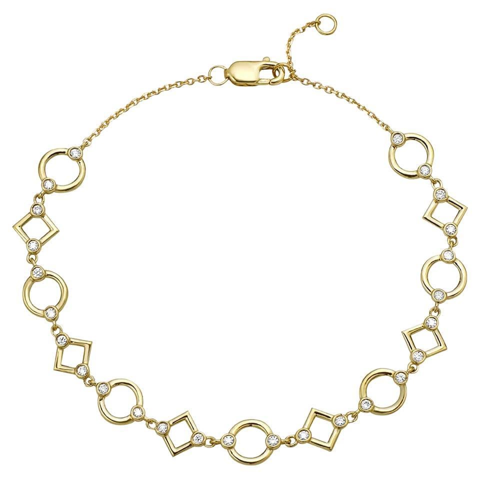 14k Yellow Gold Diamond Geometric Connection Bracelet For Sale