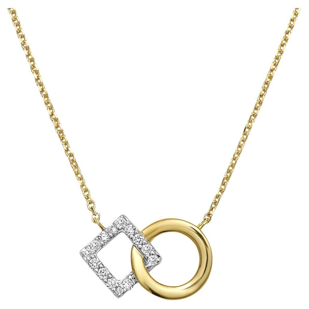 14k Yellow Gold Diamond Geometric Connection Necklace For Sale