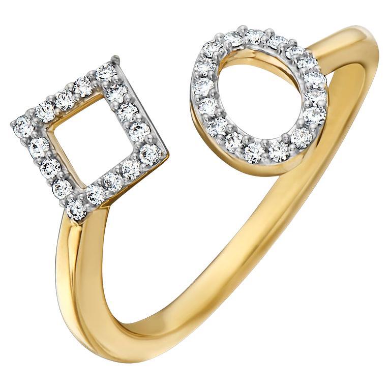 14k Yellow Gold Diamond Geometric Connection Ring For Sale