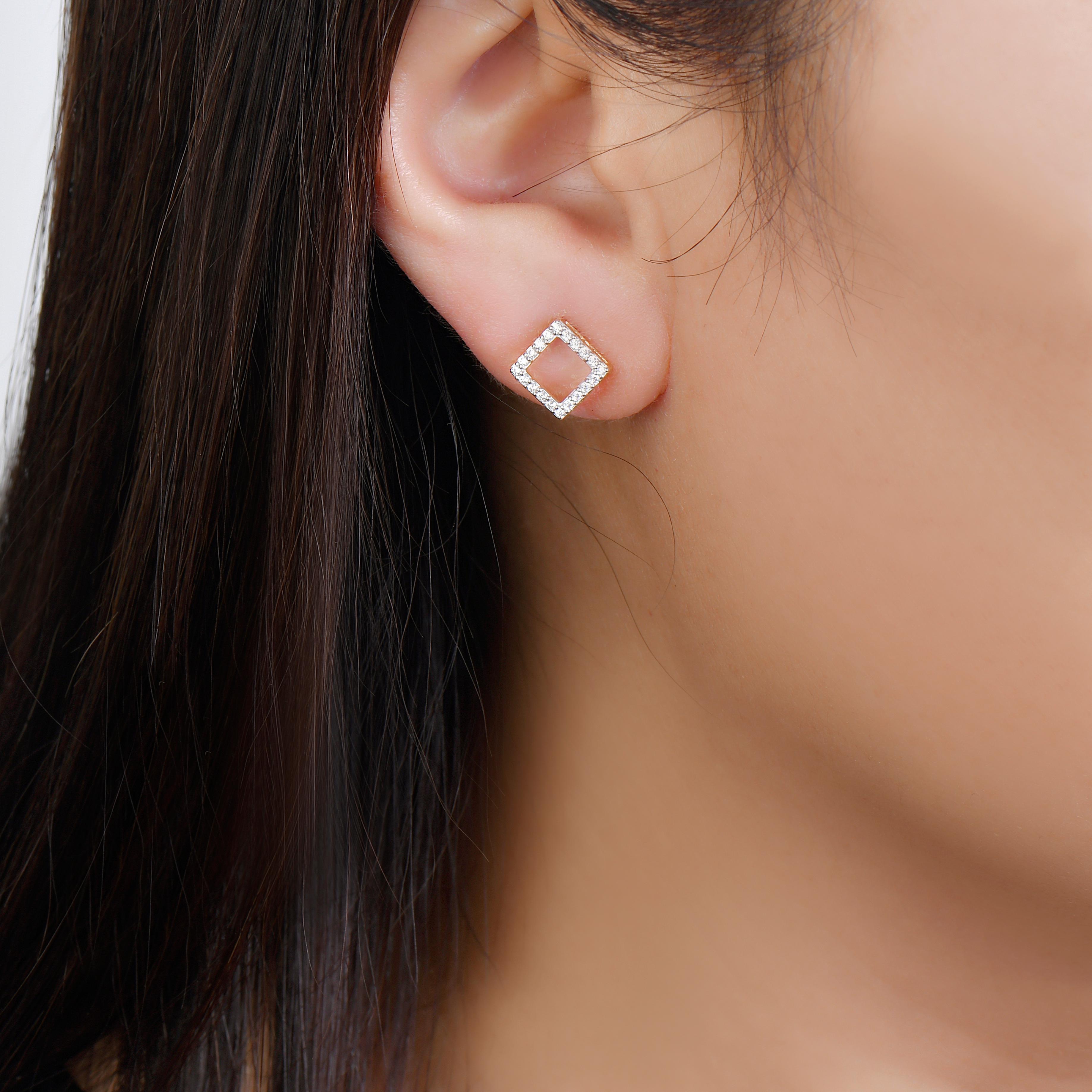 Round Cut 14K Yellow Gold Diamond Geometric Detachable Earrings For Sale