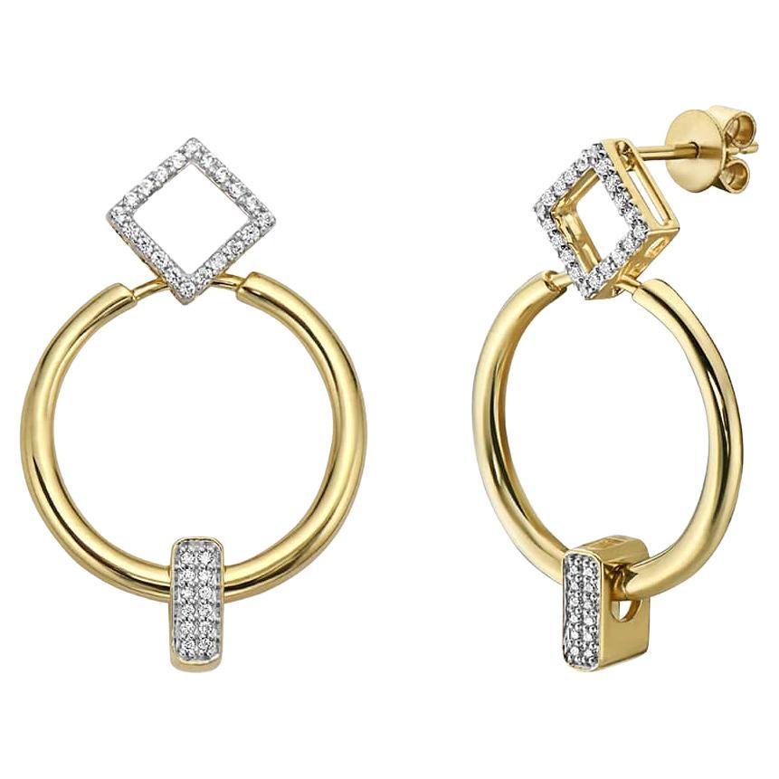 14K Yellow Gold Diamond Geometric Detachable Earrings For Sale