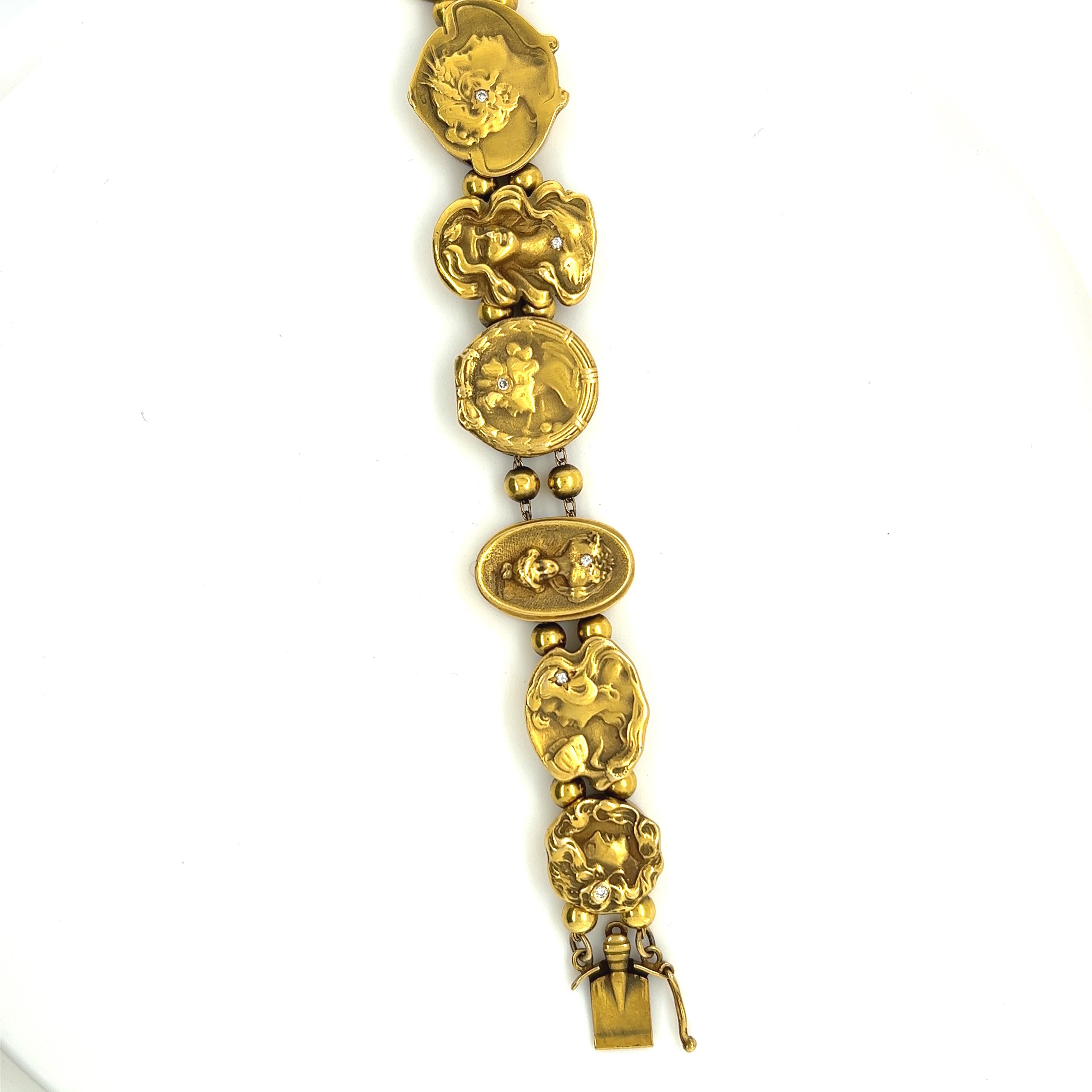 Slide-Armband aus 14 Karat Gelbgold mit Diamanten der Göttin (Retro)