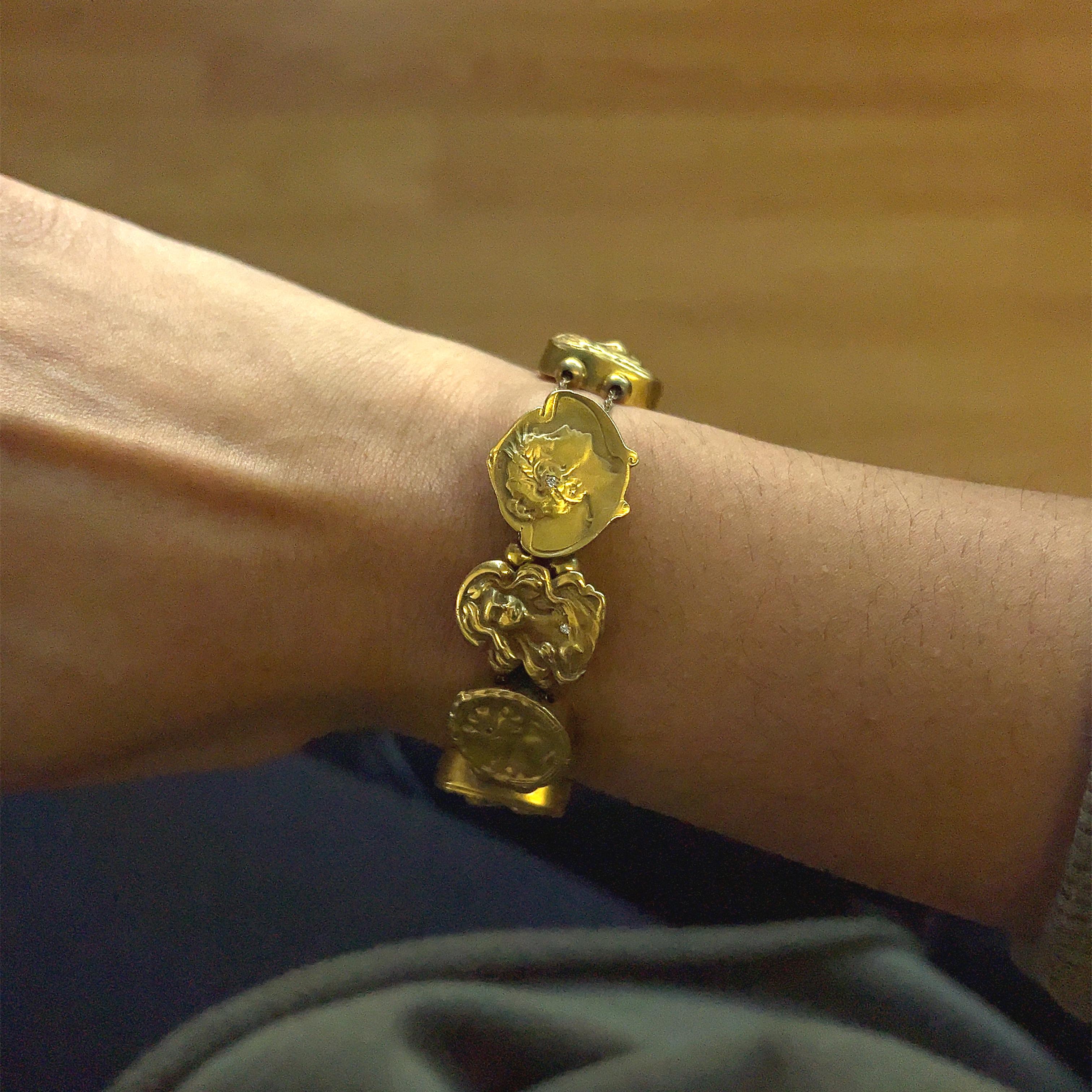 Slide-Armband aus 14 Karat Gelbgold mit Diamanten der Göttin für Damen oder Herren