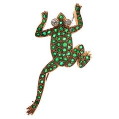 14k Yellow Gold Diamond 
Green Emerald Frog Pin 2 Carats+