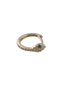 14K Yellow Gold Diamond Green Stone Snake Single Hoop Earring #23789 14K Yellow Gold Diamond Green Stone Snake Single Hoop Earring #23789