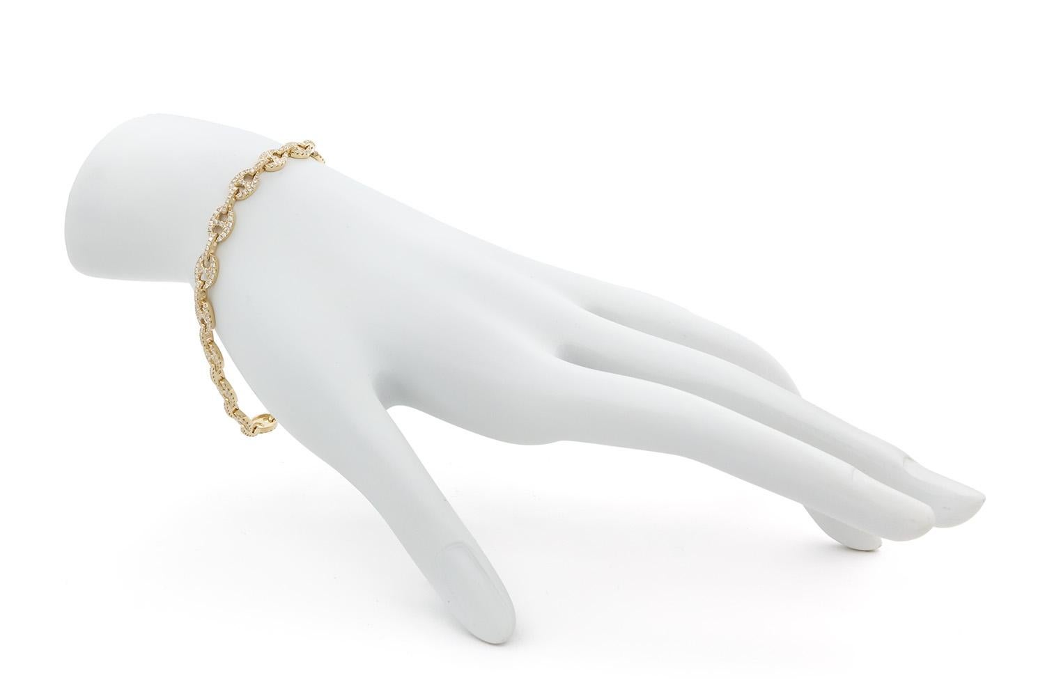 Contemporary 14k Yellow Gold & Diamond Gucci Link Tennis Bracelet 1.49ctw G-H/VS2-SI1