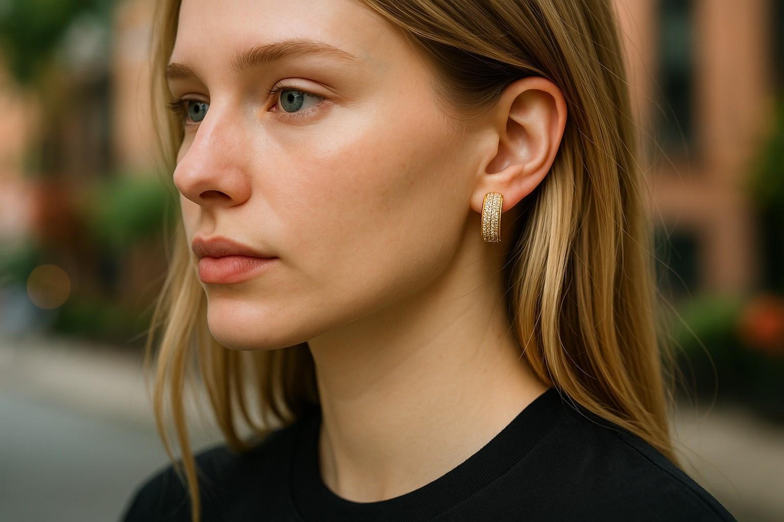 Moderne Boucles d'oreilles en or jaune 14K avec diamants 1.30 carats 0.80 pouces de long en vente