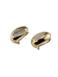 14K Yellow Gold Diamond Half Hoop Omega Back Earrings #25194