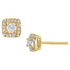 14K Yellow Gold Diamond Halo Stud Earrings