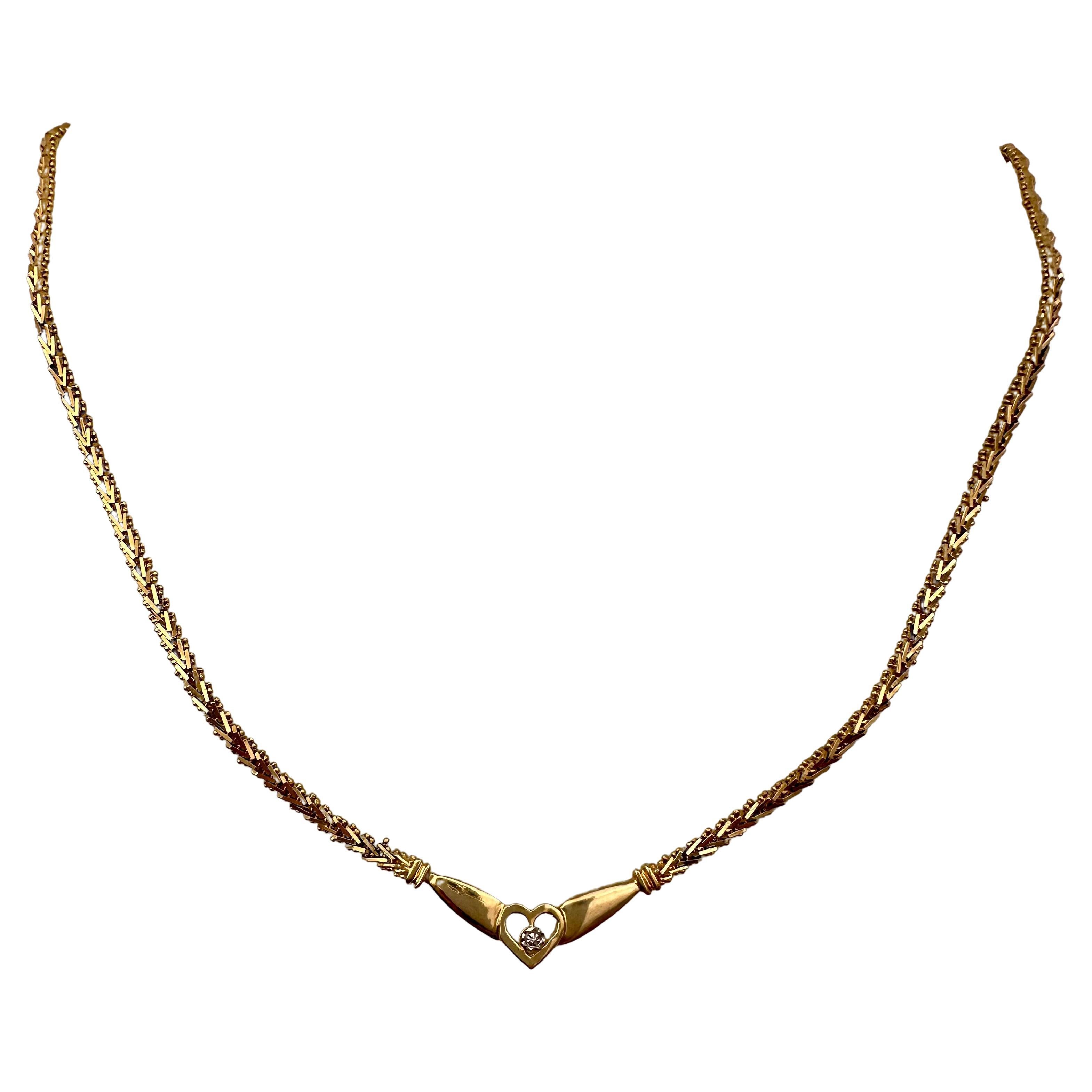 14k Yellow Gold Diamond Heart 16" Necklace For Sale