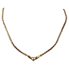 Retro 14k Yellow Gold Diamond Heart 16" Necklace
