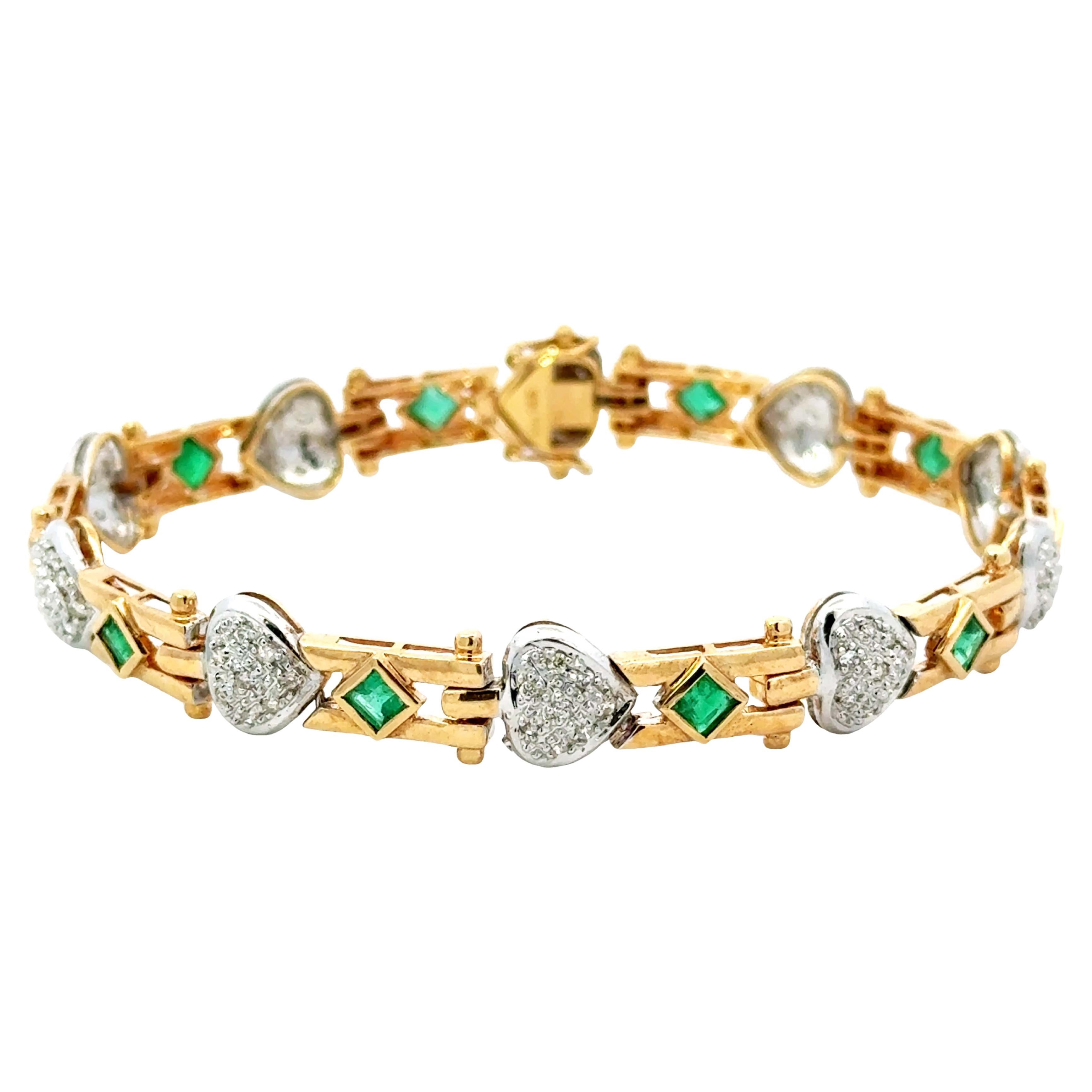 Bracciale A Link con diamante e smeraldo in oro giallo 14k