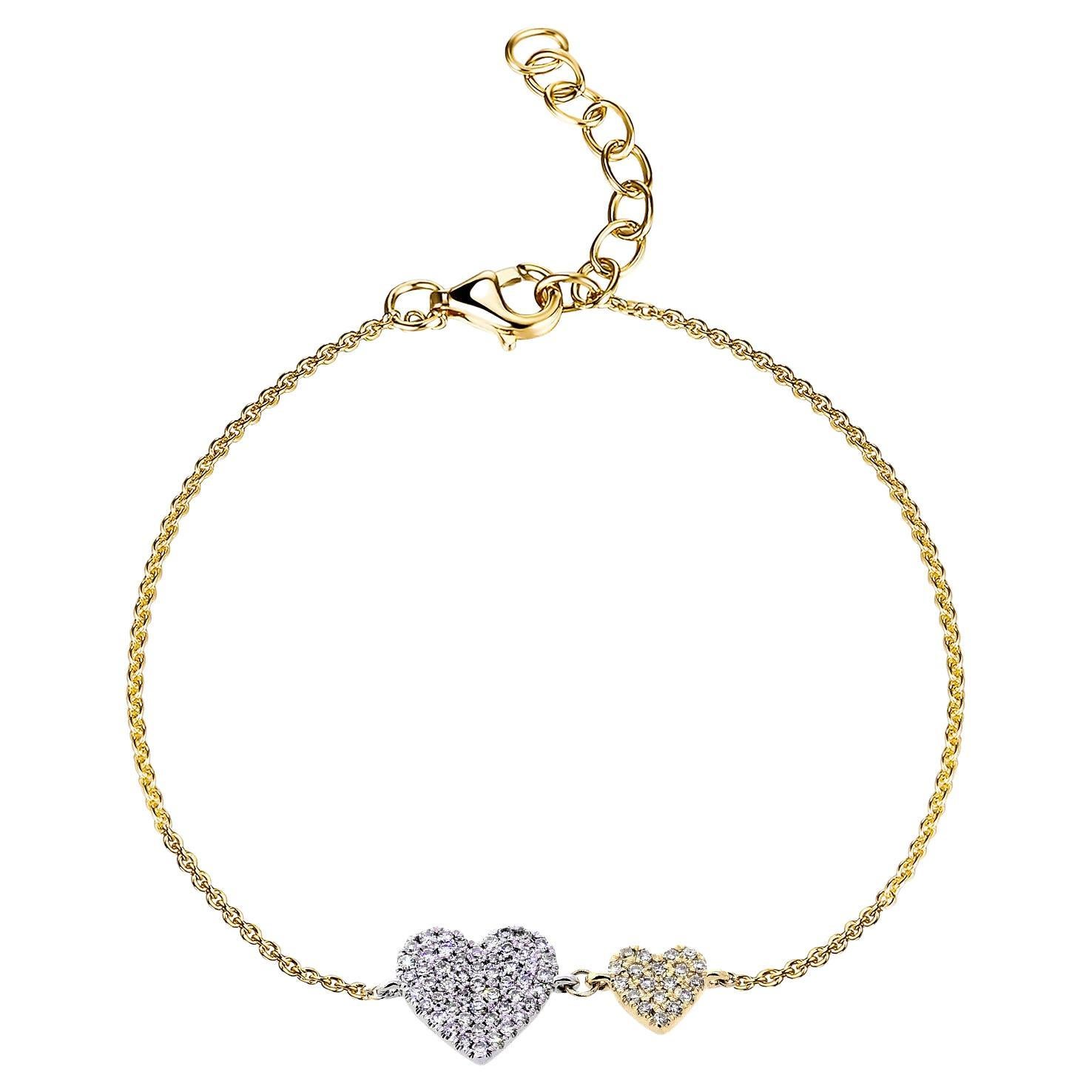 14K Yellow Gold Diamond Heart Chain Bracelet for Her For Sale