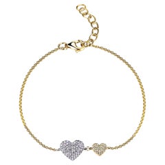 14K Yellow Gold Diamond Heart Chain Bracelet for Her
