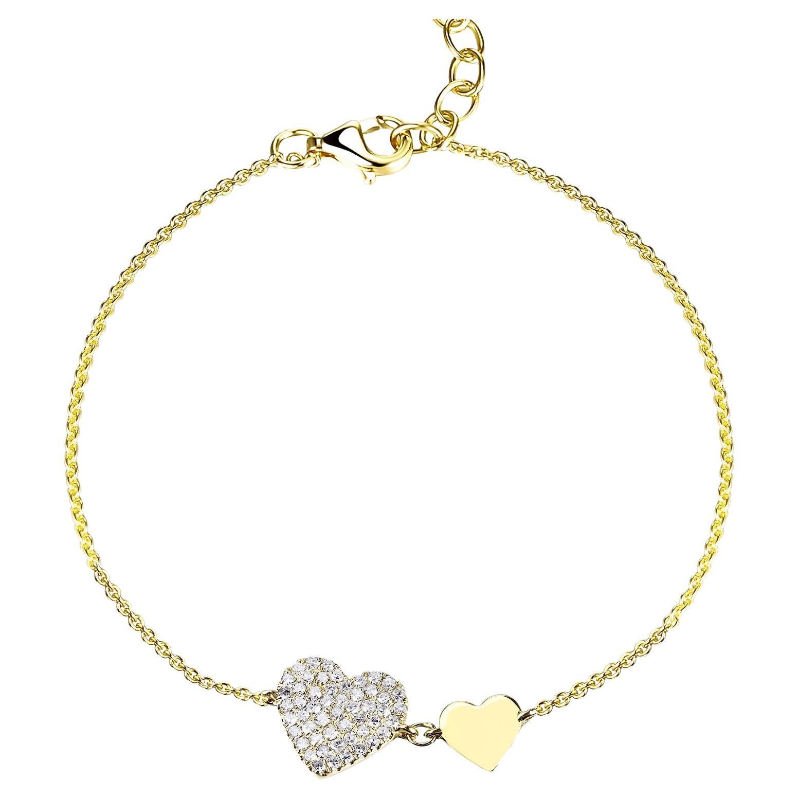 14K Yellow Gold Diamond Heart Chain Bracelet for Her
