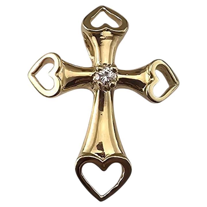 Pendentif croix en or jaune 14K avec diamant #23938