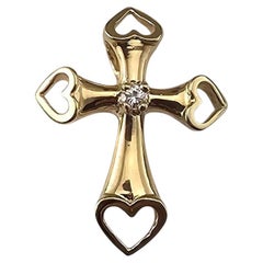 14K Yellow Gold Diamond Heart Cross Pendant #23938