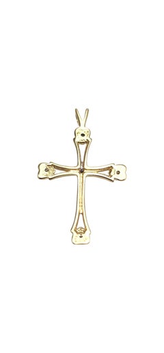 14K Yellow Gold Diamond Heart Cross Pendant #25292