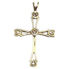 14K Yellow Gold Diamond Heart Cross Pendant #25292