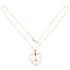 14K Yellow Gold Diamond Heart Peace Necklace