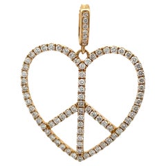 14K Yellow Gold Diamond Heart Peace Necklace