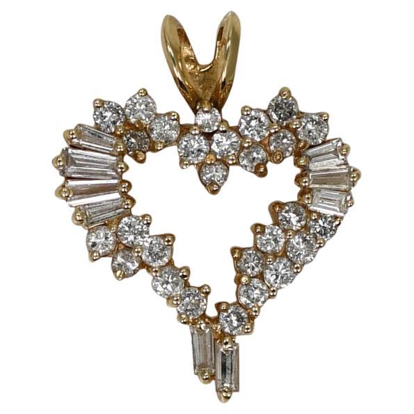 14K Yellow Gold Diamond Heart Pendant 1.00ct