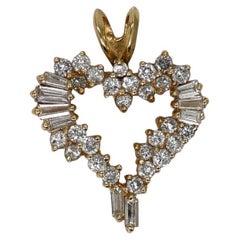 Vintage 14K Yellow Gold Diamond Heart Pendant 1.00ct