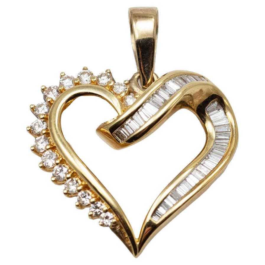 Pendentif cœur en or jaune 14 carats avec diamants de 1,00 carat